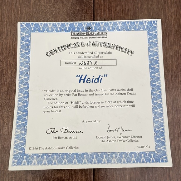 Ashton Drake Heidi Porcelain Ballerina Doll - Picture 7 of 8